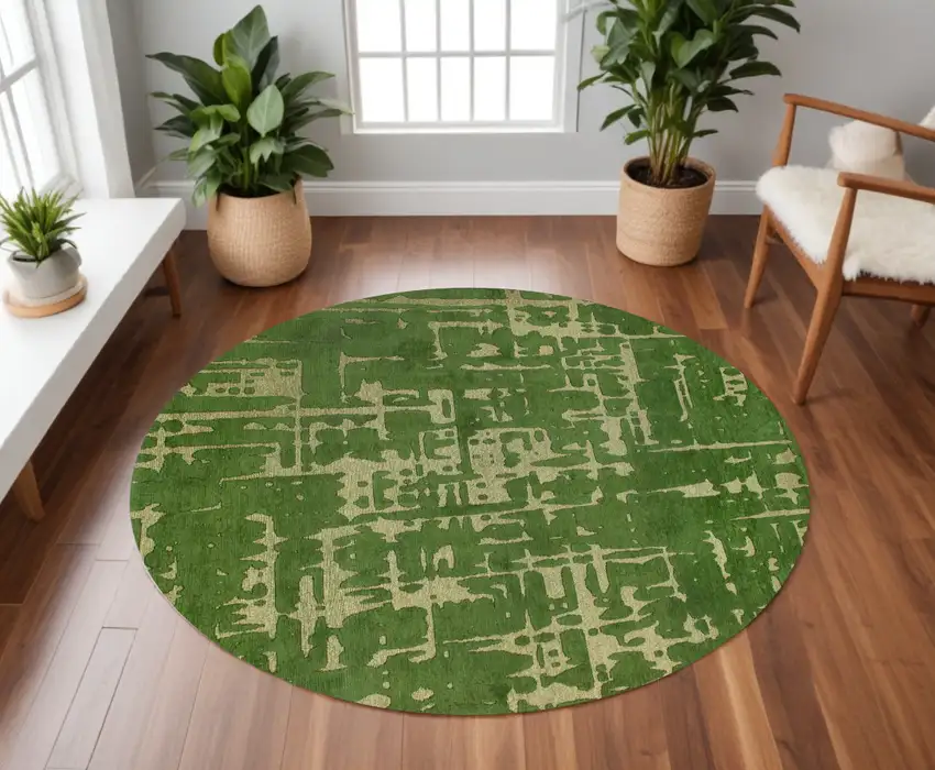 5' Green Round Abstract Non Skid Area Rug Photo 1