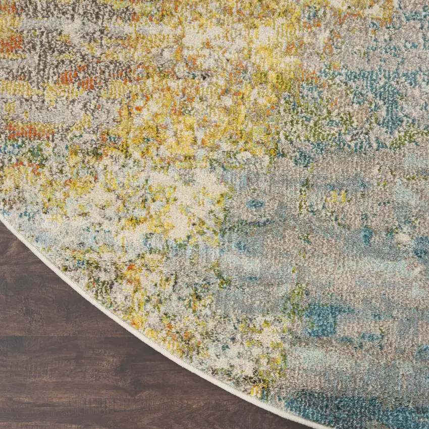 10' Green Round Abstract Power Loom Area Rug Photo 7