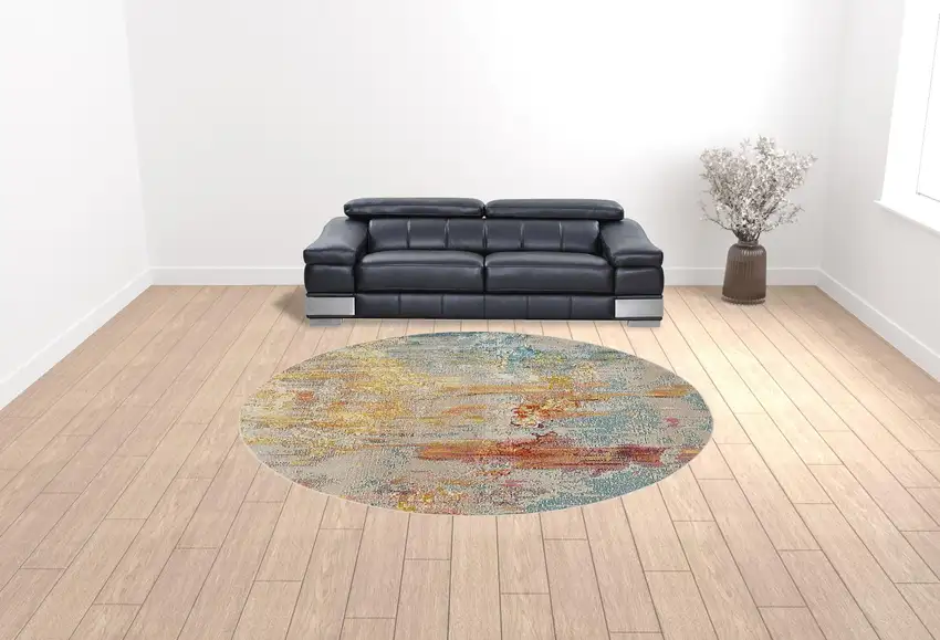 10' Green Round Abstract Power Loom Area Rug Photo 2