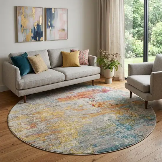 10' Green Round Abstract Power Loom Area Rug Photo 1