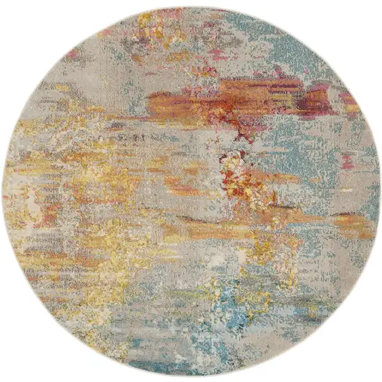 10' Green Round Abstract Power Loom Area Rug Photo 4