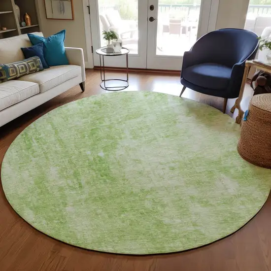 8' Green Round Abstract Washable Indoor Outdoor Area Rug Photo 8