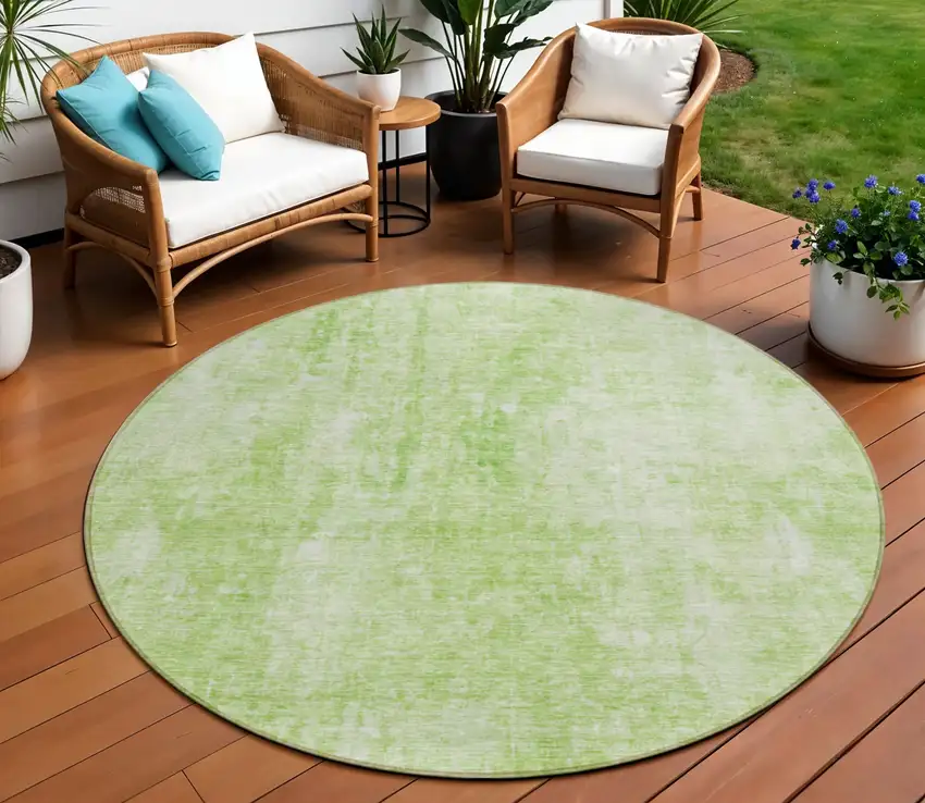 8' Green Round Abstract Washable Indoor Outdoor Area Rug Photo 1