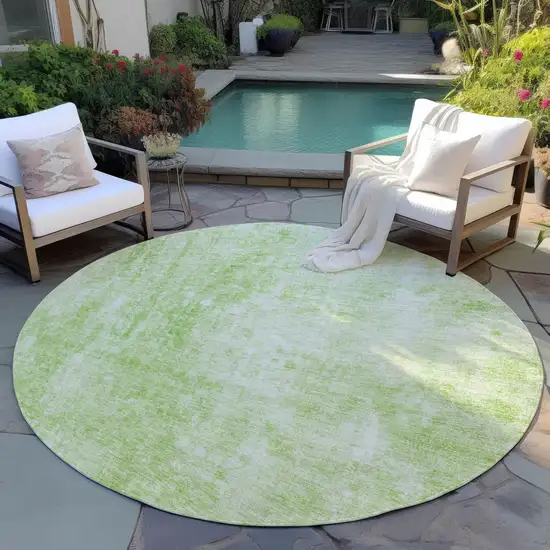 8' Green Round Abstract Washable Indoor Outdoor Area Rug Photo 7