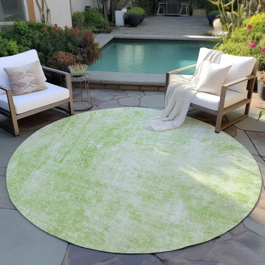 8' Green Round Abstract Washable Indoor Outdoor Area Rug Photo 7