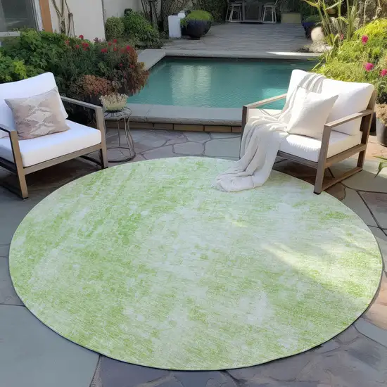 8' Green Round Abstract Washable Indoor Outdoor Area Rug Photo 7