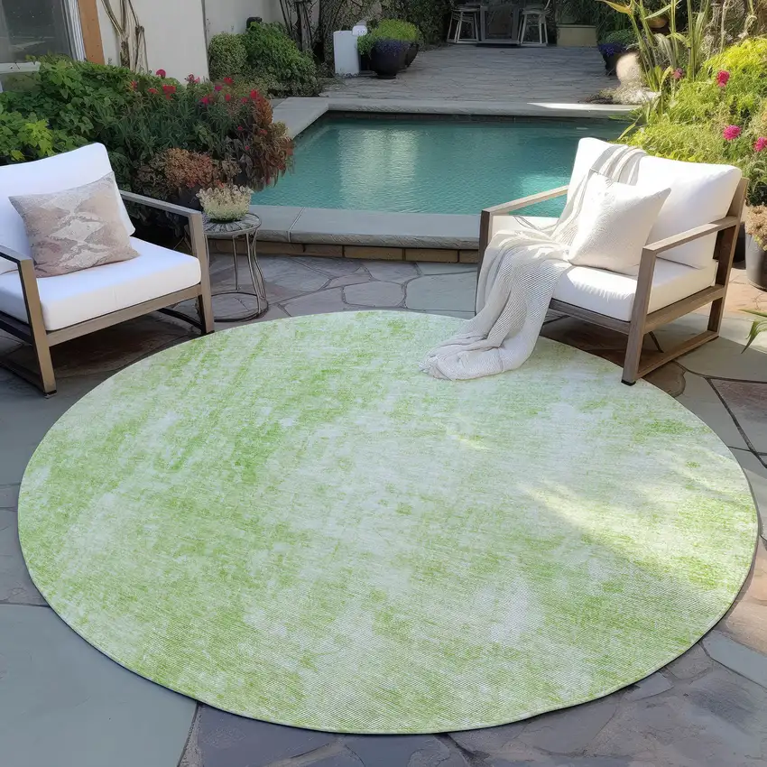 8' Green Round Abstract Washable Indoor Outdoor Area Rug Photo 7