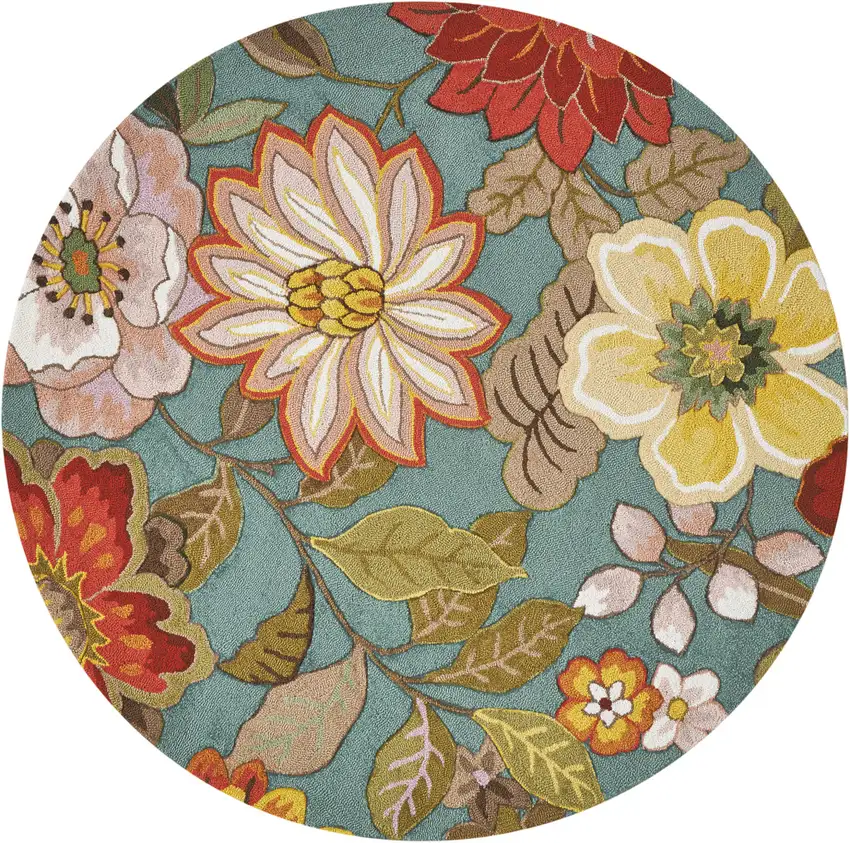 6' Green Round Floral Hand Hooked Handmade Area Rug Photo 1