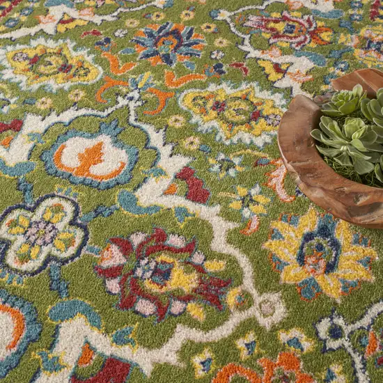 8' Green Round Floral Power Loom Area Rug Photo 9