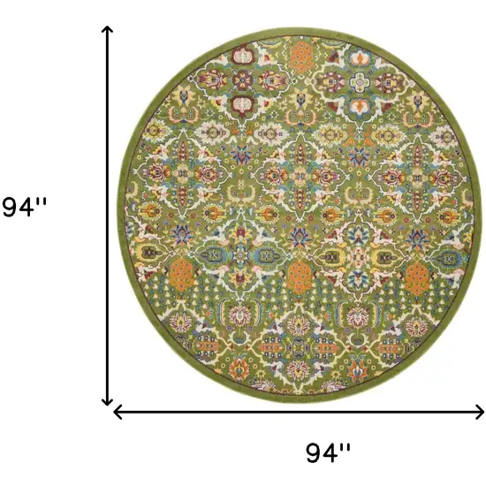 8' Green Round Floral Power Loom Area Rug Photo 3