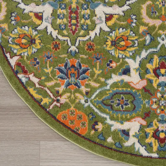 8' Green Round Floral Power Loom Area Rug Photo 7