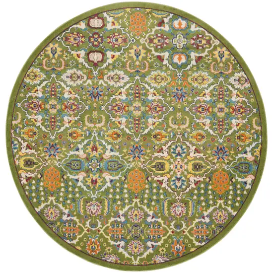 8' Green Round Floral Power Loom Area Rug Photo 4