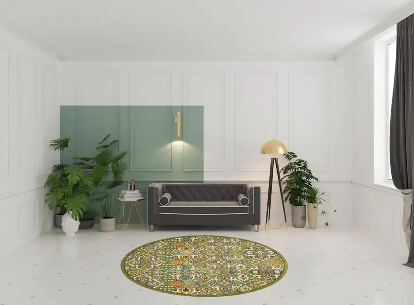 8' Green Round Floral Power Loom Area Rug Photo 2