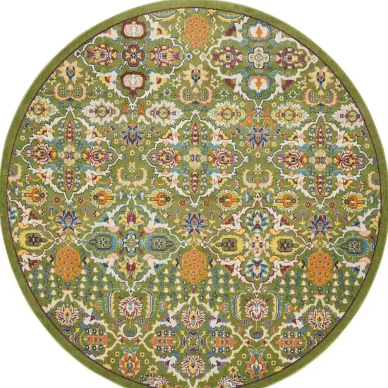 8' Green Round Floral Power Loom Area Rug Photo 3