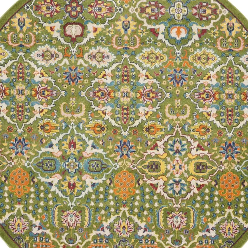 8' Green Round Floral Power Loom Area Rug Photo 1