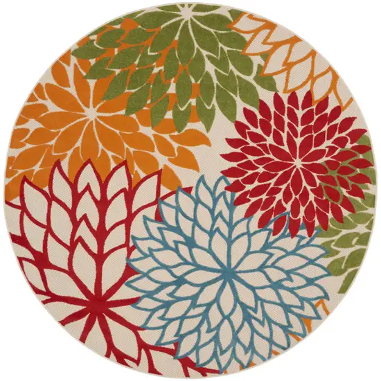 10' Green Orange And Red Round Indoor Outdoor Area Rug Photo 1