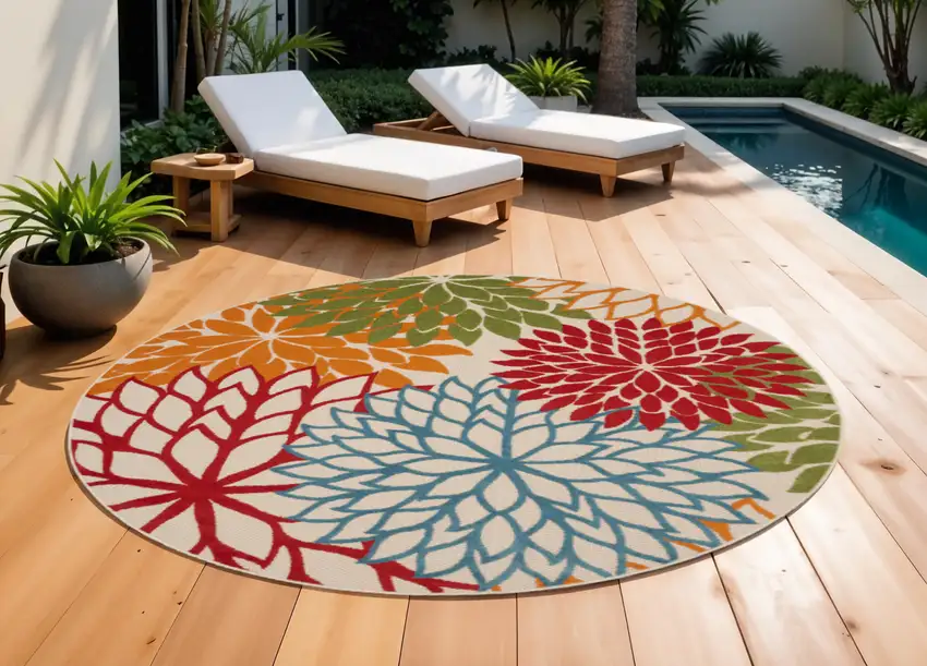 10' Green Orange and Red Indoor Outdoor Area Rug Photo 1