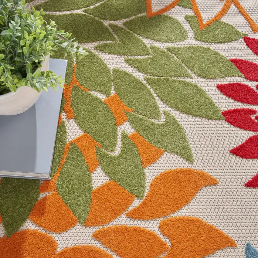 10' Green Round Floral Power Loom Area Rug Photo 7