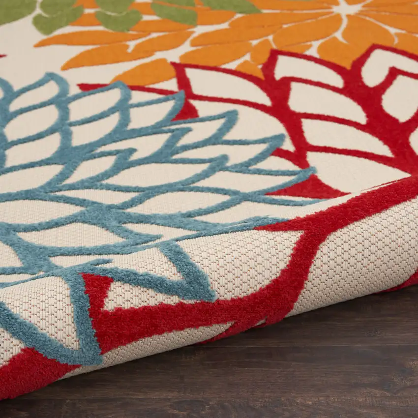 10' Green Orange And Red Round Indoor Outdoor Area Rug Photo 5