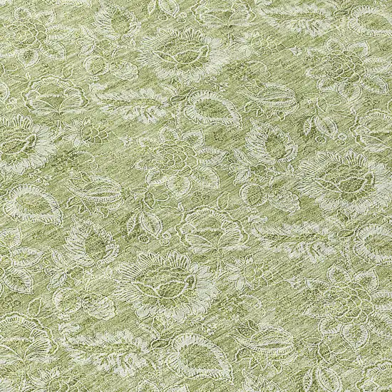 8' Green Round Floral Washable Indoor Outdoor Area Rug Photo 9
