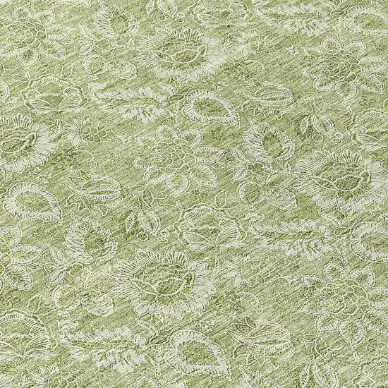 8' Green Round Floral Washable Indoor Outdoor Area Rug Photo 9