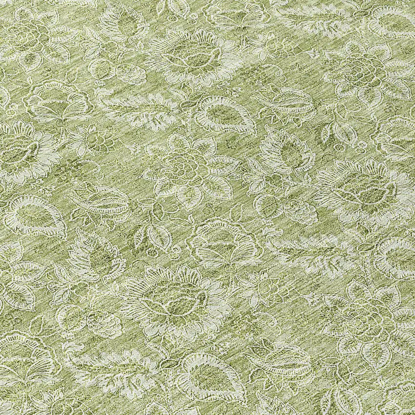8' Green Round Floral Washable Indoor Outdoor Area Rug Photo 9