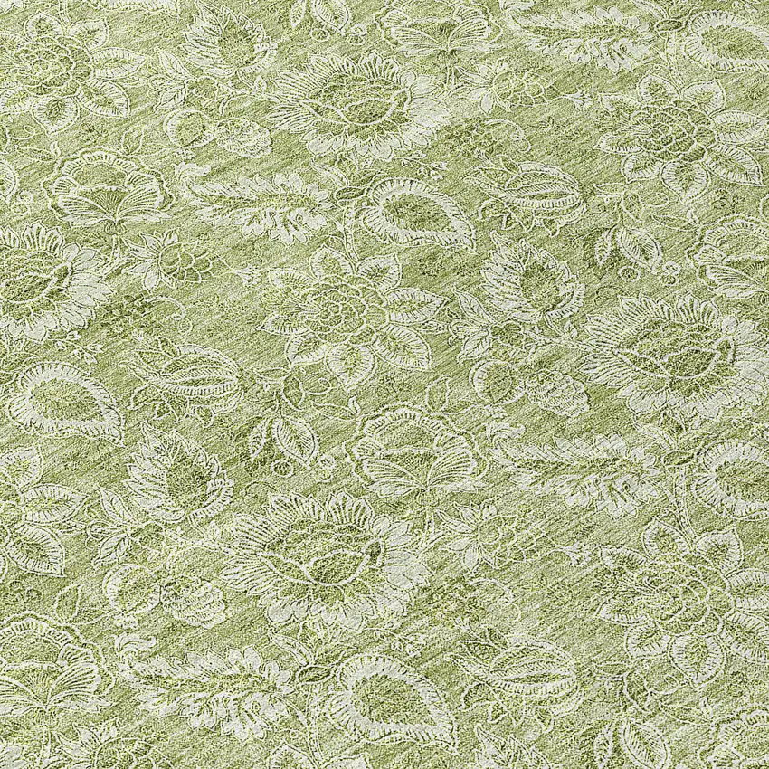 8' Green Round Floral Washable Indoor Outdoor Area Rug Photo 9