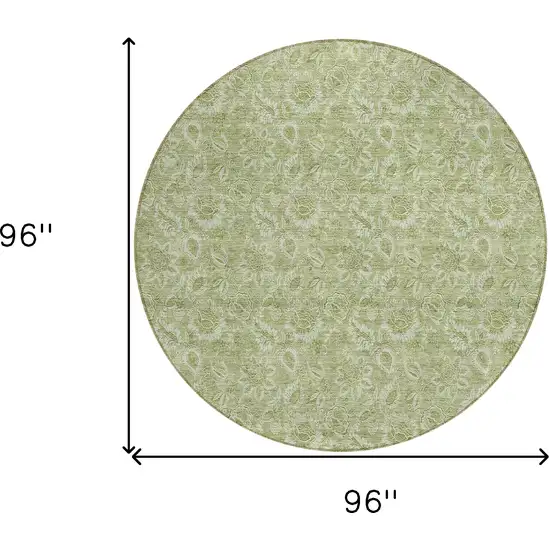8' Green Round Floral Washable Indoor Outdoor Area Rug Photo 3