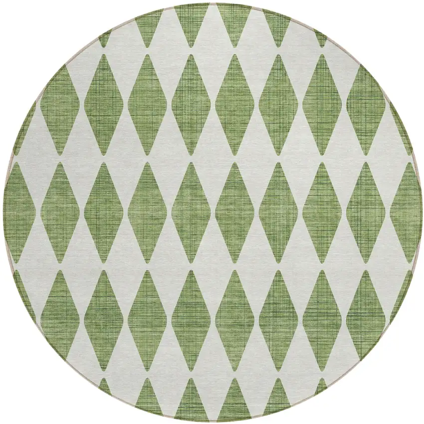 8' Green Round Geometric Washable Indoor Outdoor Area Rug Photo 2