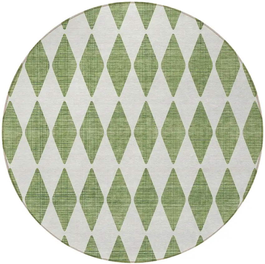 8' Green Round Geometric Washable Indoor Outdoor Area Rug Photo 4