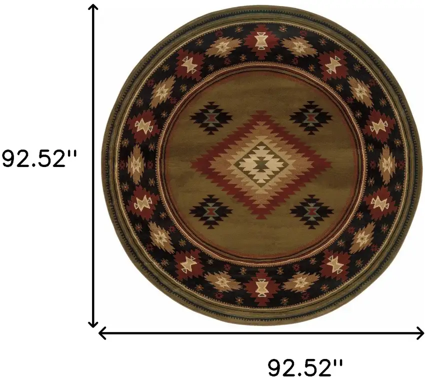 8' Green Round Southwestern Power Loom Stain Resistant Area Rug Photo 4