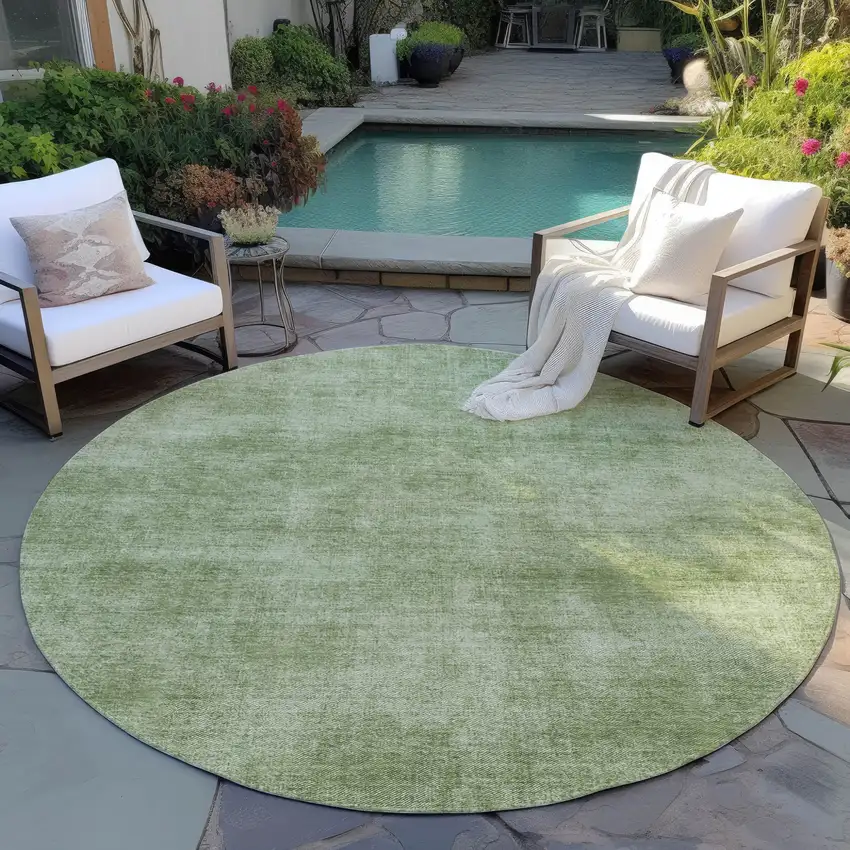 8' Green Round Washable Indoor Outdoor Area Rug Photo 7