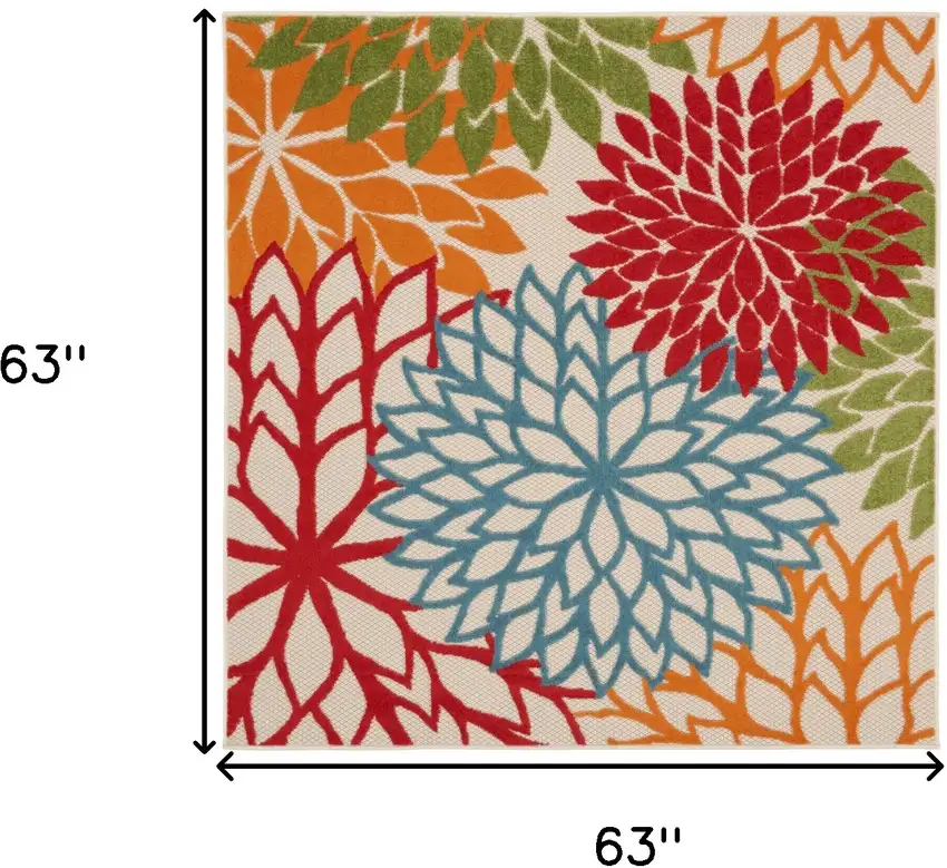 5' Green Square Floral Power Loom Area Rug Photo 3