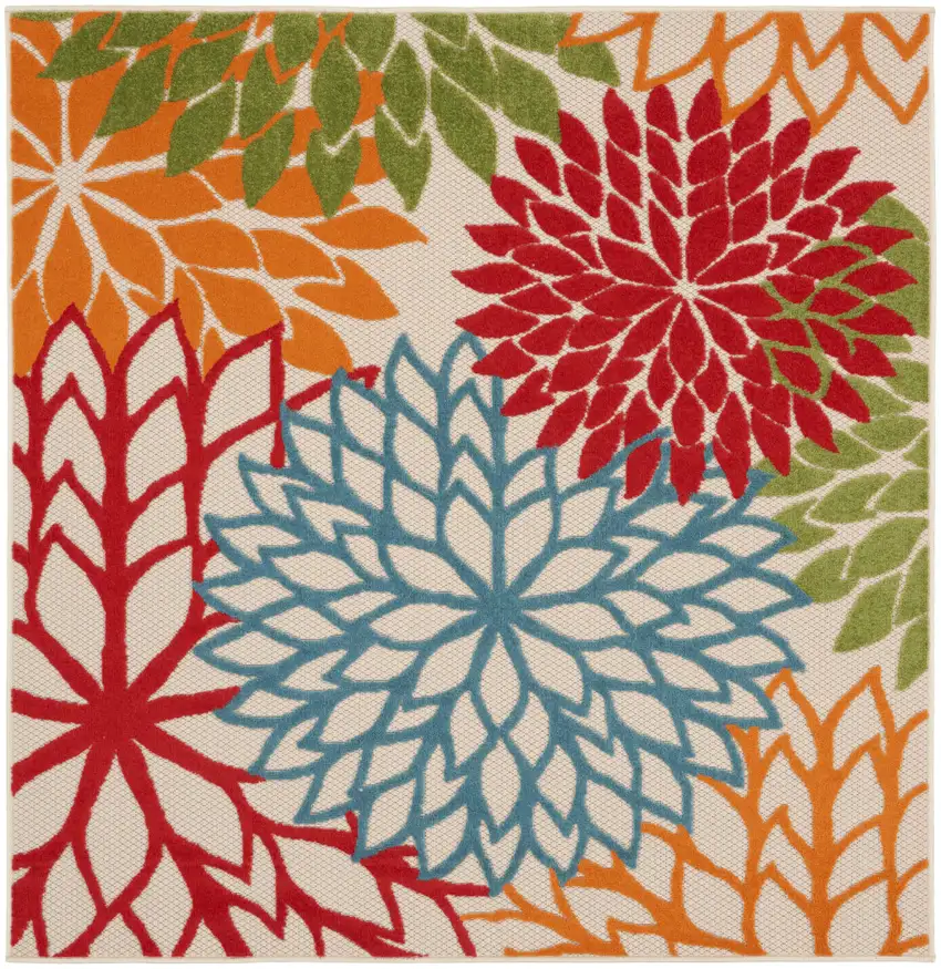 5' Green Square Floral Power Loom Area Rug Photo 1