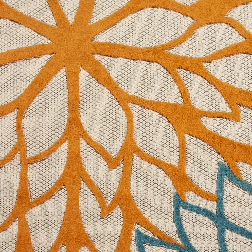 5' Green Orange and Red Indoor Outdoor Area Rug Photo 6