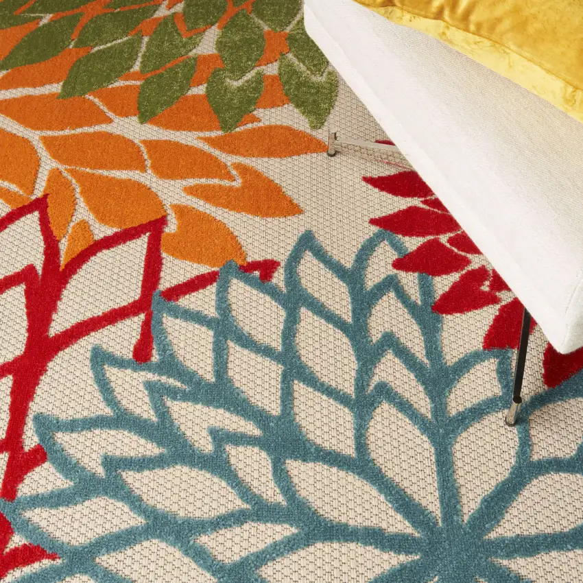 5' Green Orange and Red Indoor Outdoor Area Rug Photo 9