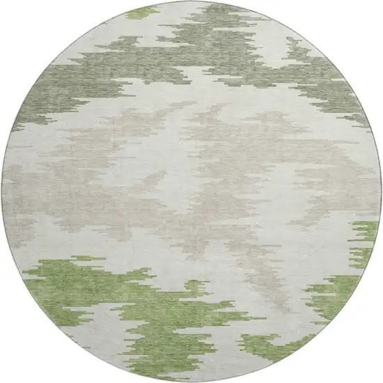 8' Green Taupe And Beige Abstract Washable Round Rug With UV Protection Photo 1
