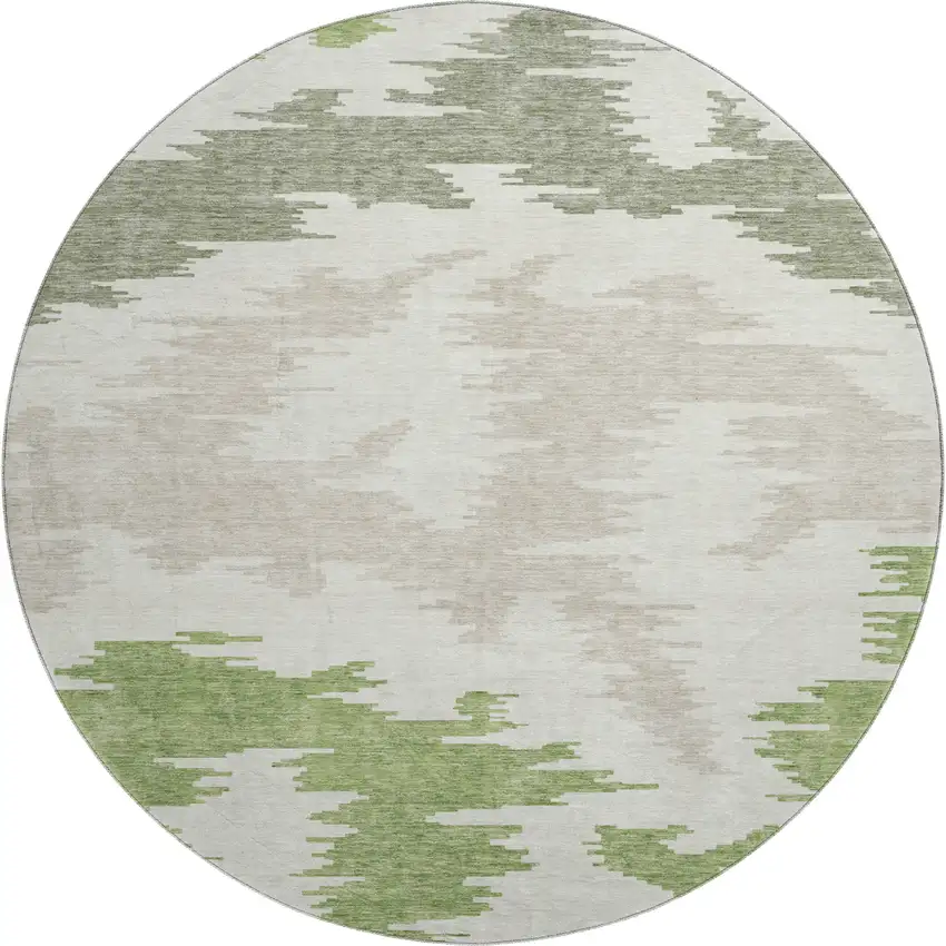 8' Green Taupe And Beige Abstract Washable Round Rug With UV Protection Photo 1