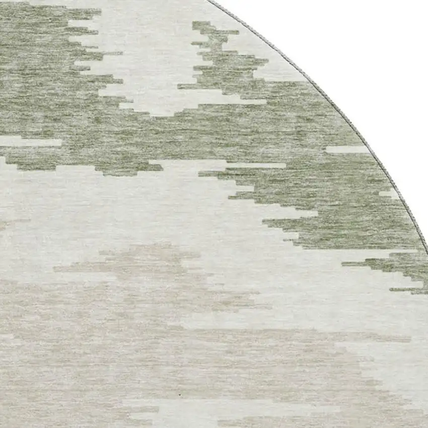 8' Green Taupe And Beige Abstract Washable Round Rug With UV Protection Photo 3