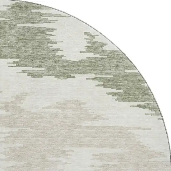 8' Green Taupe And Beige Abstract Washable Round Rug With UV Protection Photo 4