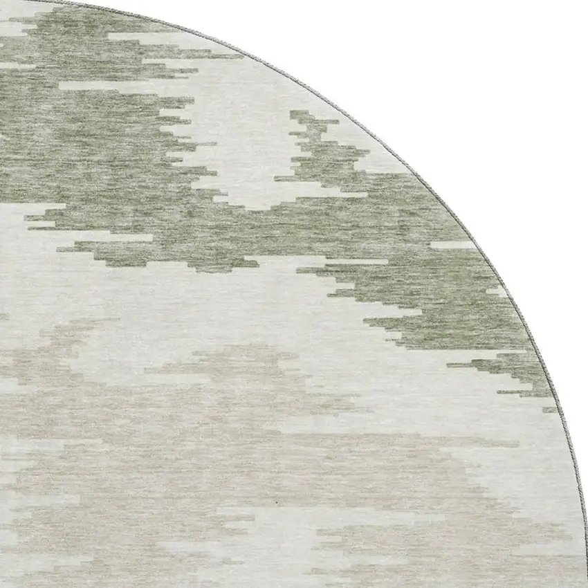 8' Green Taupe And Beige Abstract Washable Round Rug With UV Protection Photo 4