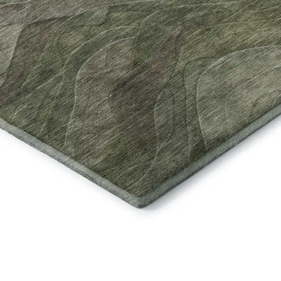 8' Green Taupe And Beige Abstract Washable Round Rug With UV Protection Photo 6