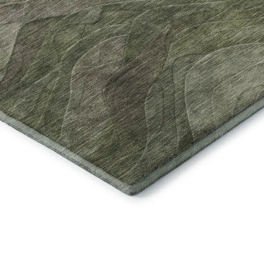 8' Green Taupe And Beige Abstract Washable Round Rug With UV Protection Photo 6