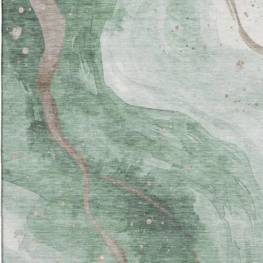 8' Green Taupe And Ivory Abstract Washable Area Rug With UV Protection Photo 2
