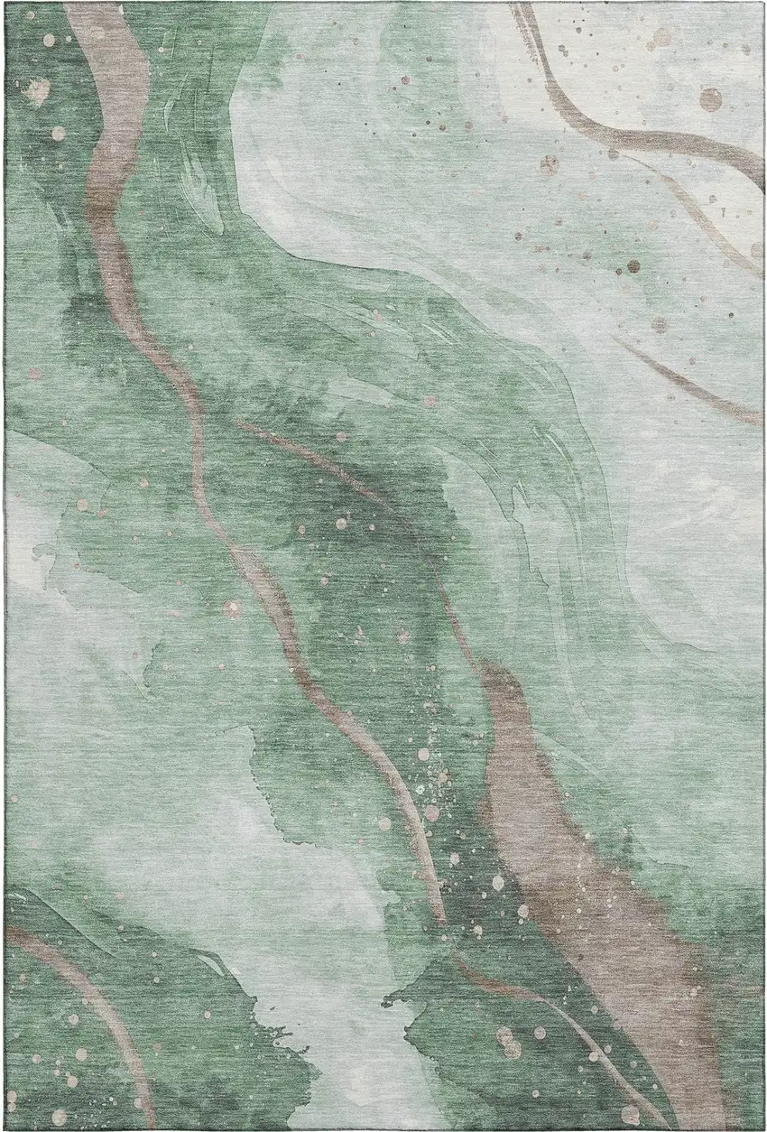 8' Green Taupe And Ivory Abstract Washable Area Rug With UV Protection Photo 1