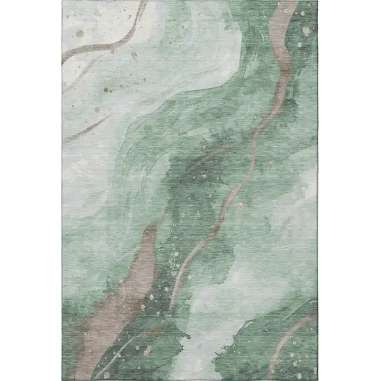 8' Green Taupe And Ivory Abstract Washable Area Rug With UV Protection Photo 3