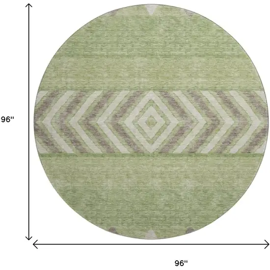 8' Green Taupe And Ivory Southwestern Washable Round Rug With UV Protection Photo 9