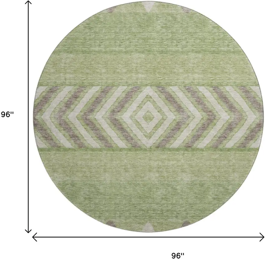 8' Green Taupe And Ivory Southwestern Washable Round Rug With UV Protection Photo 9