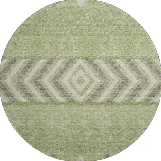 8' Green Taupe And Ivory Southwestern Washable Round Rug With UV Protection Photo 3