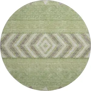 Photo of 8' Green Taupe And Ivory Southwestern Washable Round Rug With UV Protection